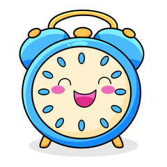 Cute Clock Cartoon Kawaii Sticker. Character Vector Illustration
