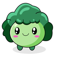 Cute Broccoli Cartoon Kawaii Sticker. Character Vector Illustration