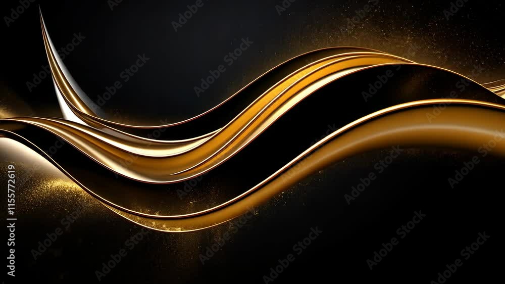 Poster video with abstract black background and shimmering gold wave evokes luxury and elegance. dynamic go