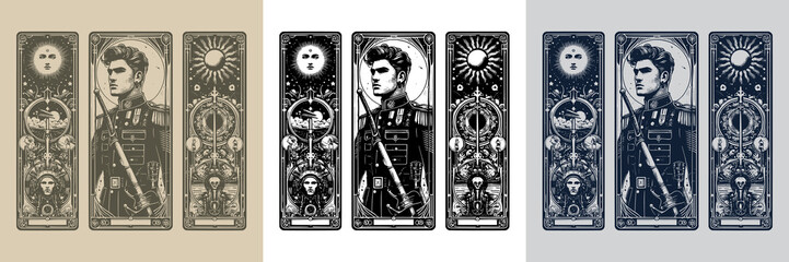 heroic modern soldier man playing card tattoo design
