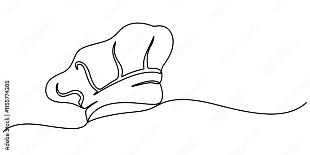 Poster continuous one line drawing of chef hat or cap. one line drawing illustration of hat chef. chef unif
