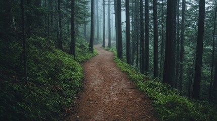 Fototapeta premium Scenic Hiking Trails in Dense Forest Landscape