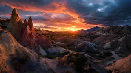 Fototapeta premium Fiery Sunset over Rose Valley's Majestic Rock Formations
