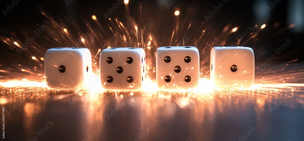 Aufkleber four dice surrounded by sparks, creating a dynamic and energetic scene.