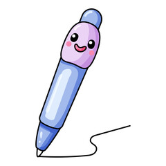Cute Pen Cartoon Kawaii Sticker. Character Vector Illustration