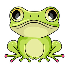 Cute Frog Cartoon Kawaii Sticker. Character Vector Illustration