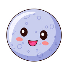 Cute Moon Cartoon Kawaii Sticker. Character Vector Illustration
