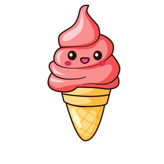 Cute Ice Cream Cartoon Kawaii Sticker. Character Vector Illustration