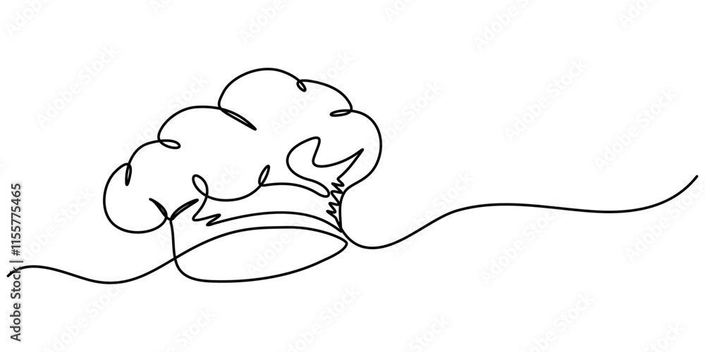 Poster Continuous one line drawing of chef hat or cap. One line drawing illustration of hat chef. Chef uniform concept single line. Editable outline, Chef Hat Continuous Line Icon, Symbol of cooking. 