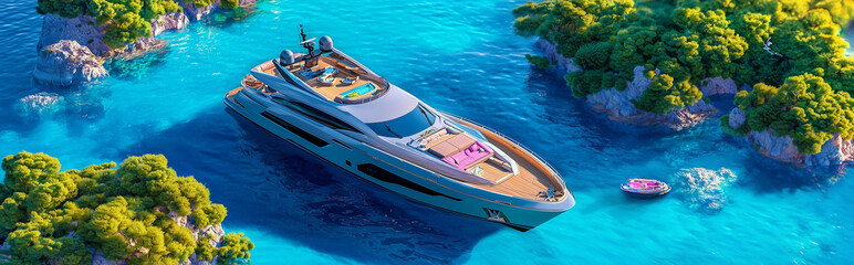 A serene boat floating on the vast ocean under a clear sky, showcasing a peaceful and minimalist maritime scene, perfect for travel, nature, and adventure concepts.