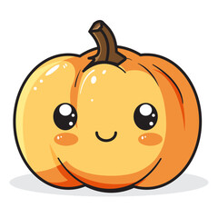 Cute Pumpkin Cartoon Kawaii Sticker. Character Vector Illustration