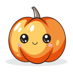 Cute Pumpkin Cartoon Kawaii Sticker. Character Vector Illustration