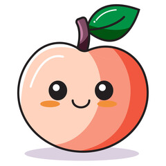 Cute Apple Cartoon Kawaii Sticker. Character Vector Illustration