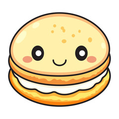 Cute Macaroon Cartoon Kawaii Sticker. Character Vector Illustration