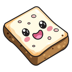Cute Bread Cartoon Kawaii Sticker. Character Vector Illustration