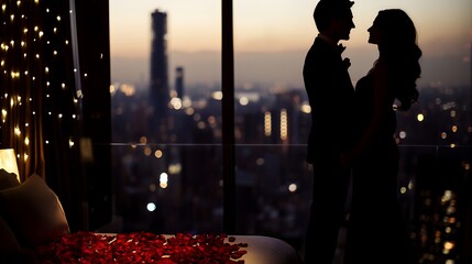 Romantic Silhouette Against City Lights