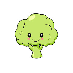 Cute Broccoli Cartoon Kawaii Sticker. Character Vector Illustration