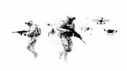 Obraz premium Modern Military Combat Simulation - Advanced Battlefield Strategy