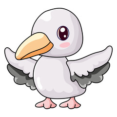 Cute Bird Cartoon Kawaii Sticker. Character Vector Illustration