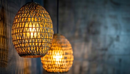Obraz premium Hanging decorative lamps on a dark blue background.
