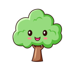 Cute Tree Cartoon Kawaii Sticker. Character Vector Illustration