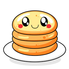 Cute Pancake Cartoon Kawaii Sticker. Character Vector Illustration