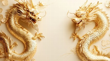 Fototapeta premium Celebrating chinese new year golden dragon ornaments digital art festive background vibrant atmosphere cultural design