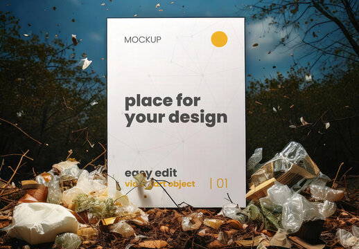 Vertical Page Poster Mockup Standign in Garbage Place
