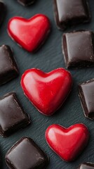Obraz premium Delicious Red Dark Chocolate Heart Candies