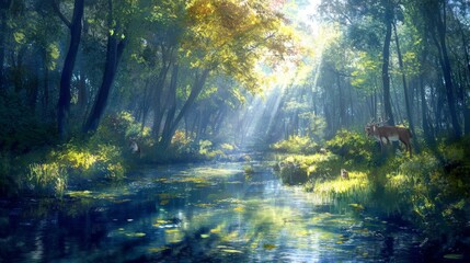 Fototapeta premium Vibrant Natural Habitat with Seasonal Wildlife Display