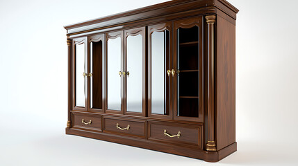 A large wooden cabinet with six drawers and glass doors