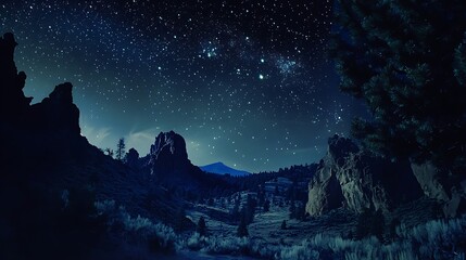 Naklejka premium Night landscape with mountain lake and forest