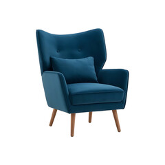 Modern stylish cozy minimalist blue Accent chair with pillow isolated on transparent Background  