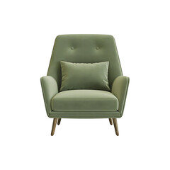 Fototapeta premium Modern Cozy minimalist green Accent chair with pillow isolated on transparent Background 