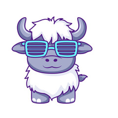 Cute Bison Cartoon Kawaii Sticker. Character Vector Illustration