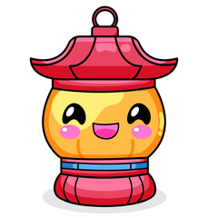 Cute Lantern Cartoon Kawaii Sticker. Character Vector Illustration