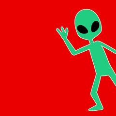 Cute Green Alien Waving Vector Illustration