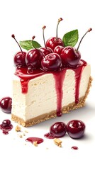 Cherry cheesecake isolated on white background