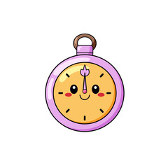 Cute Stopwatch Cartoon Kawaii Sticker. Character Vector Illustration