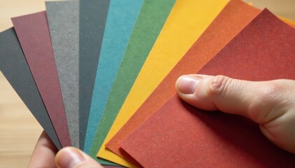 Hands gently displaying diverse laminate swatches , wood look, construction material