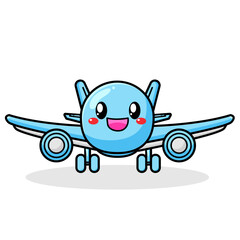 Cute Plane Cartoon Kawaii Sticker. Character Vector Illustration