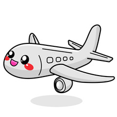 Cute Plane Cartoon Kawaii Sticker. Character Vector Illustration