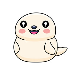 Obraz premium Cute Seal Cartoon Kawaii Sticker. Character Vector Illustration