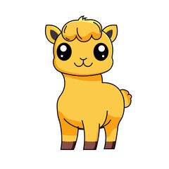 Cute Alpaca Cartoon Kawaii Sticker. Character Vector Illustration