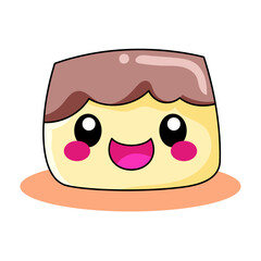 Cute Pudding Cartoon Kawaii Sticker. Character Vector Illustration