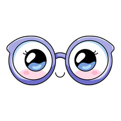 Cute Glasses Cartoon Kawaii Sticker. Character Vector Illustration