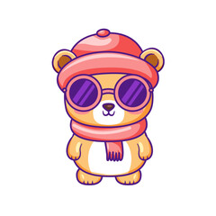 Obraz premium Cute Bear Cartoon Kawaii Sticker. Character Vector Illustration