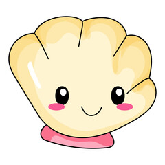 Cute Shell Cartoon Kawaii Sticker. Character Vector Illustration