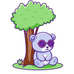 Cute Bear Cartoon Kawaii Sticker. Character Vector Illustration