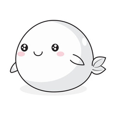 Cute Puffer Fish Cartoon Kawaii Sticker. Character Vector Illustration
